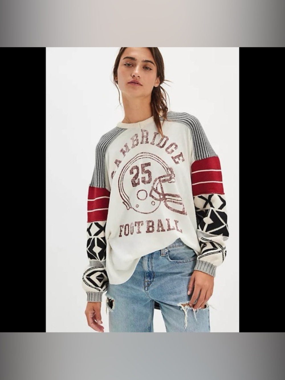 Free People Football Sweater Cambridge Large Oversized
